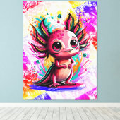 Axolotl Amphibian - Kleurrijke Schattigee Axolotl Canvas Afdruk (Insitu (Houten vloer))