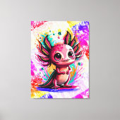 Axolotl Amphibian - Kleurrijke Schattigee Axolotl Canvas Afdruk (Voorkant)