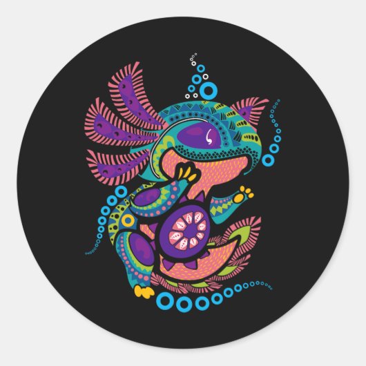 Axolotl Art Aztec Mexicaanse Salamander Mexico Cin Ronde Sticker (Voorkant)