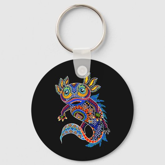 Axolotl Art Aztec Mexicaanse Salamander Mexico Cin Sleutelhanger (Voorkant)