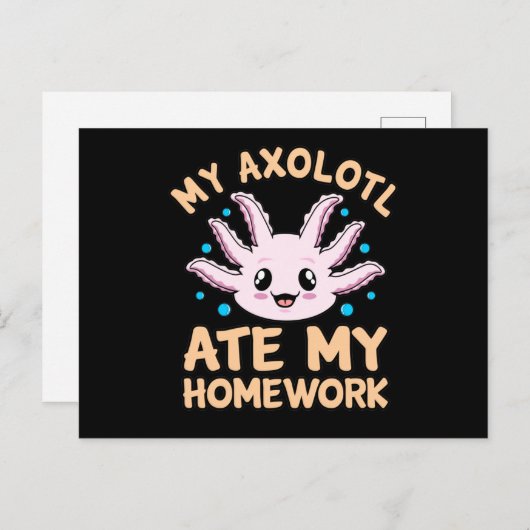 Axolotl Ate Homework Kawaii Dierenvriend Pet Owner Uitnodiging Briefkaart (Voorkant / Achterkant)