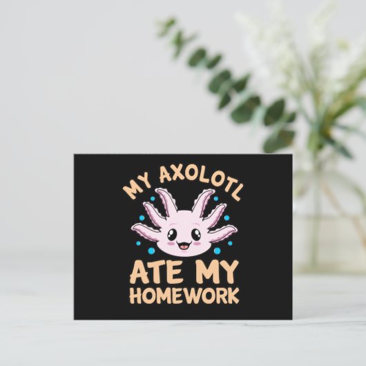 Axolotl Ate Homework Kawaii Dierenvriend Pet Owner Uitnodiging Briefkaart (Staand voorkant)