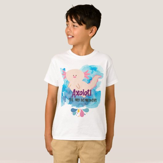 Axolotl Ate My Homework, school T-shirt (Voorkant volledig)