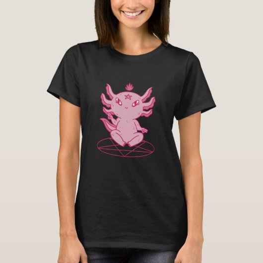 Axolotl Baphomet Pagan Black T-shirt (Voorkant)