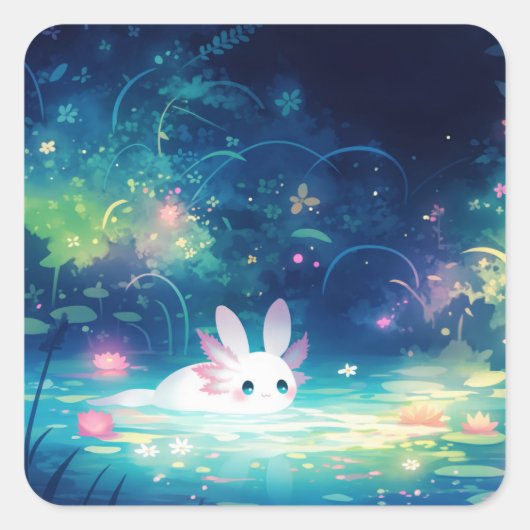 Axolotl Betoverde Vijver Vierkante Sticker (Voorkant)