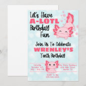 Axolotl Birthday Party Invitation roze Kaart (Voorkant / Achterkant)