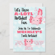 Axolotl Birthday Party Invitation roze