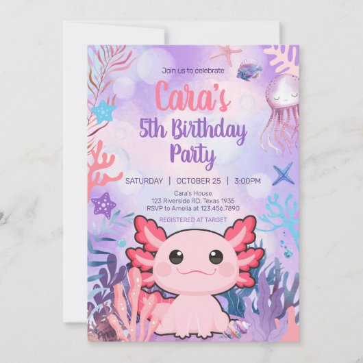 Axolotl Birthday Party Kaart (Voorkant)