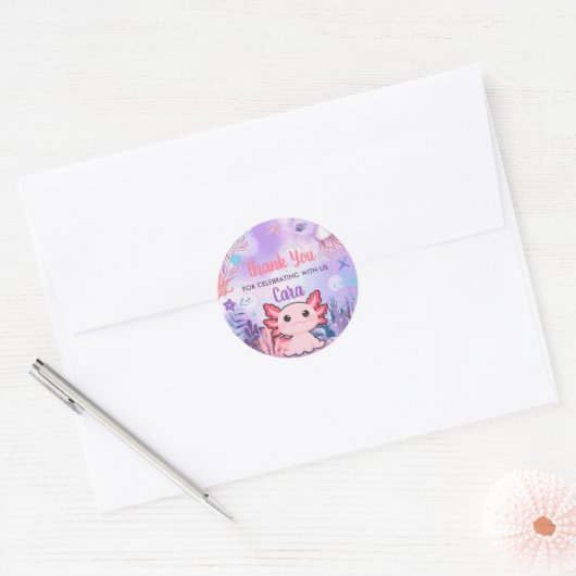 Axolotl Birthday Party Ronde Sticker (Envelop)