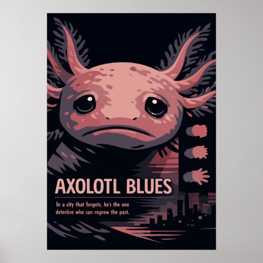 Axolotl Blues Noir Dierenkunst Poster (Voorkant)