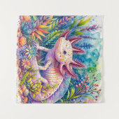 Axolotl Botanische Waterverf Art Wandkleed (Voorkant (horizontaal))