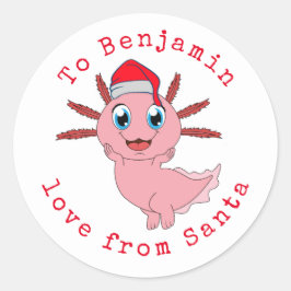 Axolotl Childs Name Love of Santa Kerstman Ronde Sticker