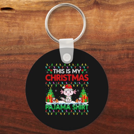 Axolotl Christmas Santa Hat Pajama Shirt Axolotl L Sleutelhanger (Voorkant)