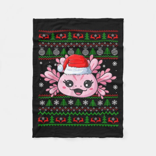 Axolotl Christmas Ugly Sweater Santa Axolotl Head  Fleece Deken (Voorkant)