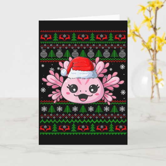 Axolotl Christmas Ugly Sweater Santa Axolotl Head Kaart (Gele Bloem)