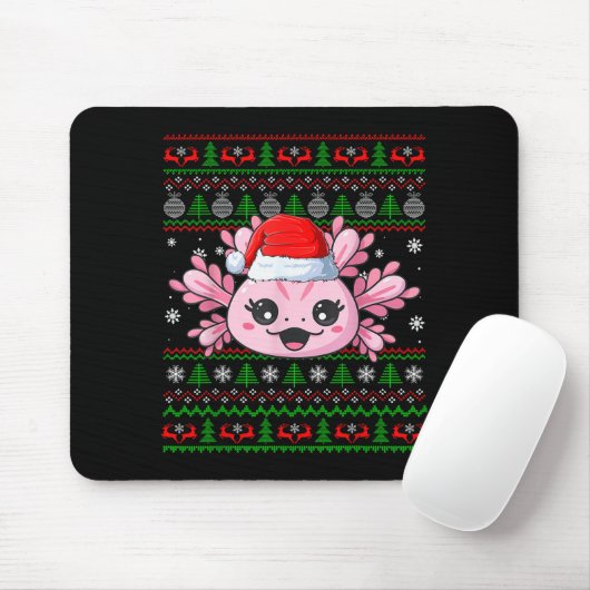 Axolotl Christmas Ugly Sweater Santa Axolotl Head Muismat (Met muis)