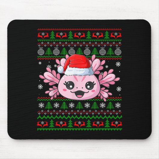 Axolotl Christmas Ugly Sweater Santa Axolotl Head  Muismat (Voorkant)