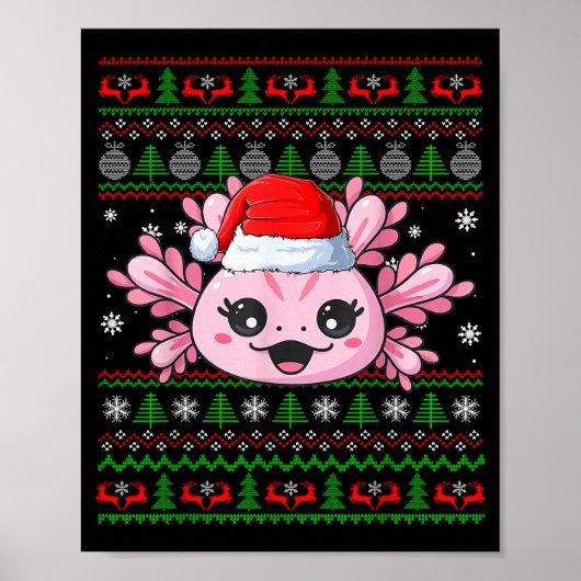 Axolotl Christmas Ugly Sweater Santa Axolotl Head Poster (Voorkant)