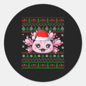 Axolotl Christmas Ugly Sweater Santa Axolotl Head Ronde Sticker (Voorkant)