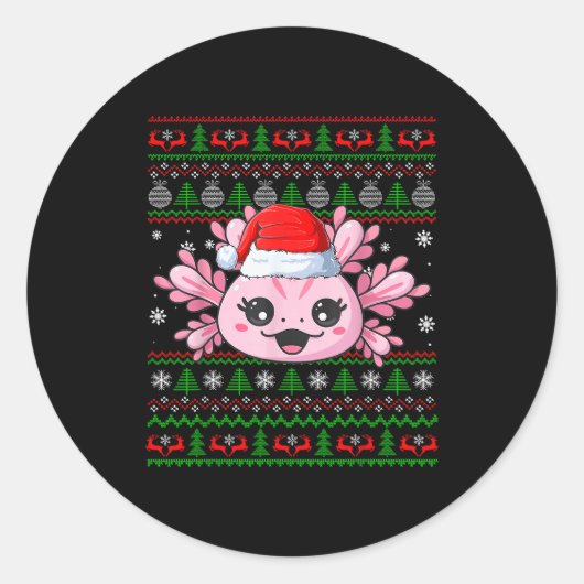 Axolotl Christmas Ugly Sweater Santa Axolotl Head Ronde Sticker (Voorkant)