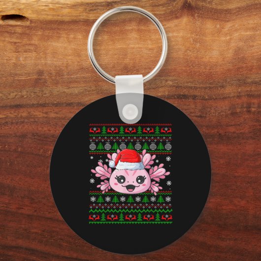 Axolotl Christmas Ugly Sweater Santa Axolotl Head Sleutelhanger (Voorkant)