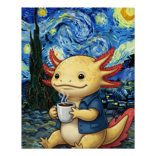 Axolotl Coffee Starnacht Droom Perfect Poster