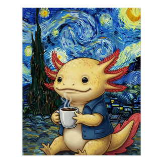 Axolotl Coffee Starnacht Droom Perfect Poster