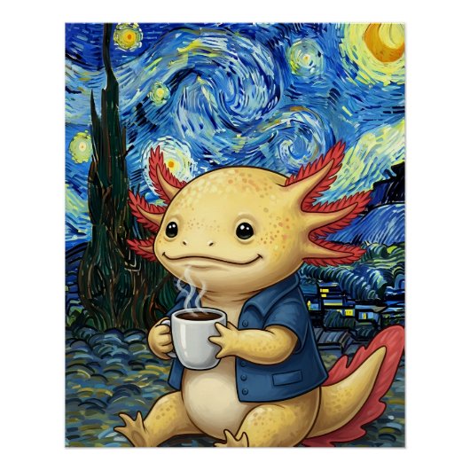 Axolotl Coffee Starnacht Droom Perfect Poster (Voorkant)