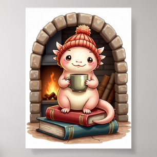 Axolotl Coffee Verslaafde Kawaii - Knus Leeshoek D Poster