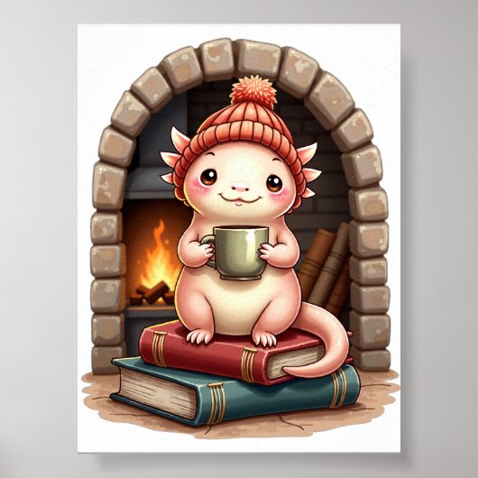 Axolotl Coffee Verslaafde Kawaii - Knus Leeshoek D Poster (Voorkant)