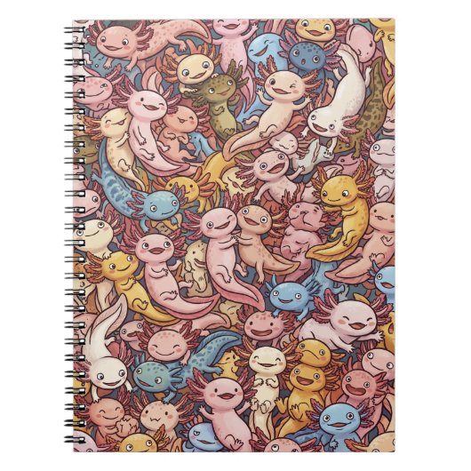 Axolotl Cuddle Crowd – Whimsical Smiles Everywhere Notitieboek (Voorkant)