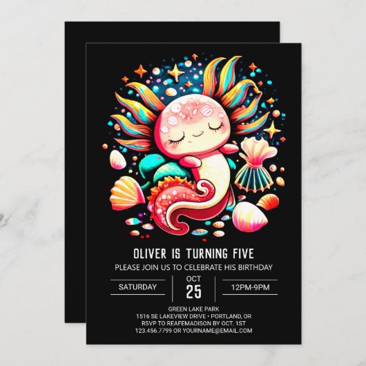 Axolotl Custom Waterverf Verjaardag Kaart (Voorkant / Achterkant)