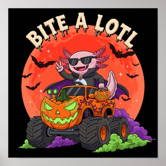 Axolotl Dracula Halloween Pumpkin Monster Truck Poster (Voorkant)