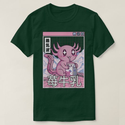 Axolotl Drink aardbeienmelk Japan Otaku Anime T-shirt (Design voorkant)