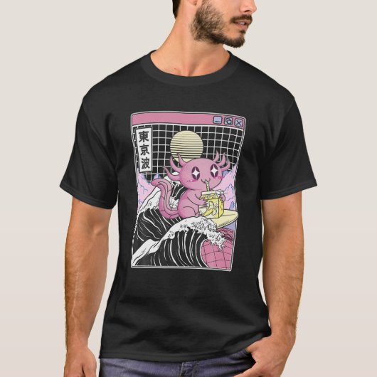 Axolotl Drink Banana Milk Kanagawa Wave Anime V T-shirt (Voorkant)