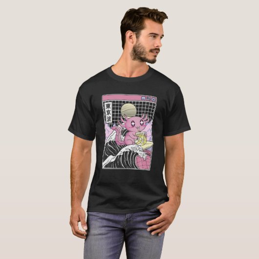 Axolotl Drink Banana Milk Kanagawa Wave Anime V T-shirt (Voorkant volledig)