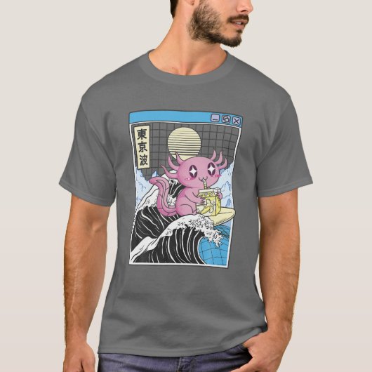 Axolotl Drink Banana Milk Kanagawa Wave Anime V T-shirt (Voorkant)
