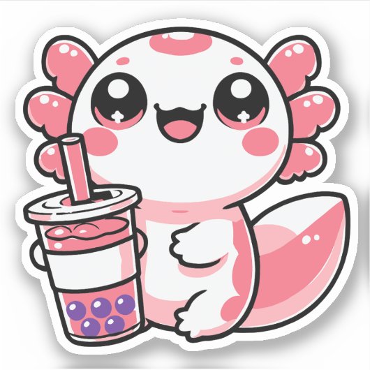 Axolotl Drink Bubble Tea Vinyl Stickers (Voorkant)