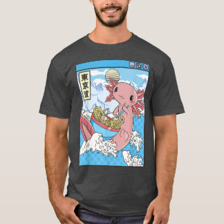 Axolotl Eating Ramen Japan Waves Anime Kawaii Vapo T-shirt