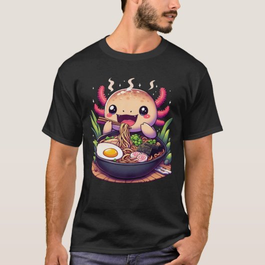 Axolotl Eating Ramen Japanese Noodles Schattige Fo T-shirt (Voorkant)