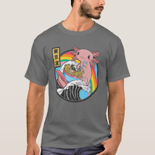 Axolotl Eating Ramen Kanagawa Wave Kawaii Anime Va T-shirt