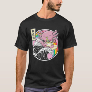 Axolotl Eating Ramen Kanagawa Wave Kawaii Japan Va T-shirt