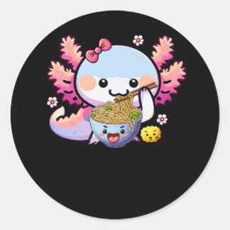Axolotl Eating Ramen Noodle Anime Kawaii Japans Ronde Sticker