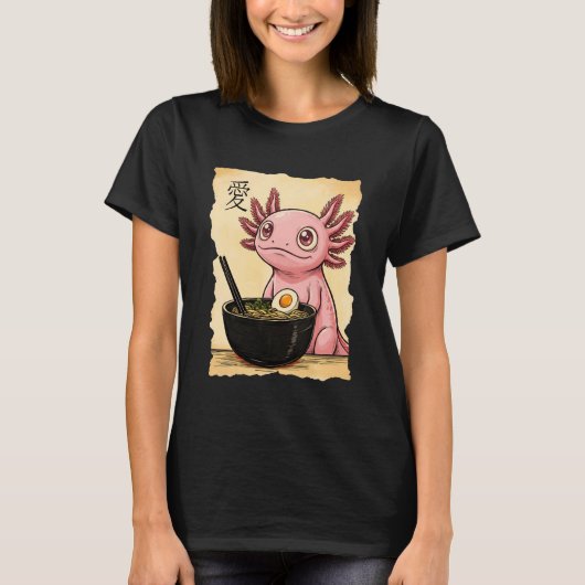 Axolotl Eating Ramen Noodles Kawaii Anime Aestheti T-shirt (Voorkant)