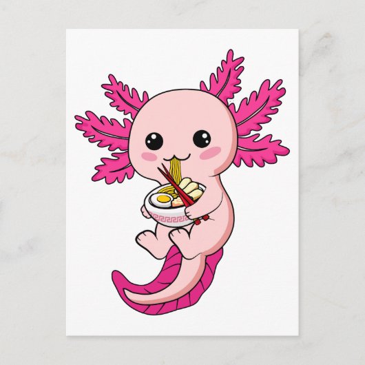 Axolotl Eating Ramen Noodles Kawaii Anime Briefkaart (Voorkant)