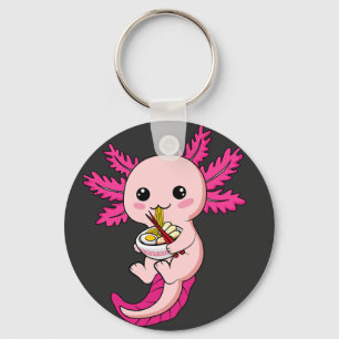 Axolotl Eating Ramen Noodles Kawaii Anime Button Sleutelhanger