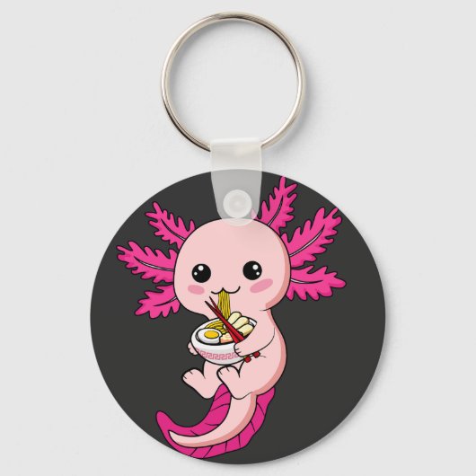 Axolotl Eating Ramen Noodles Kawaii Anime Button Sleutelhanger (Voorkant)