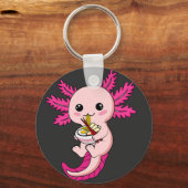 Axolotl Eating Ramen Noodles Kawaii Anime Button Sleutelhanger (Voorkant)