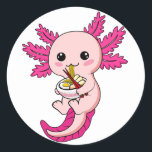 Axolotl Eating Ramen Noodles Kawaii Anime Classic Ronde Sticker<br><div class="desc">Axolotl Eating Ramen Noodles Kawaii Anime Japans design Classic Round Sticker Classic Collectie.</div>