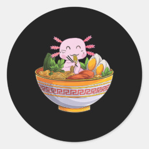 Axolotl Eating Ramen Noodles Kawaii Anime Gift Gir Ronde Sticker